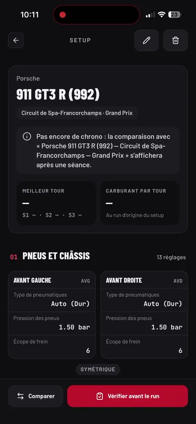 Le setup enregistré après la lecture des photos